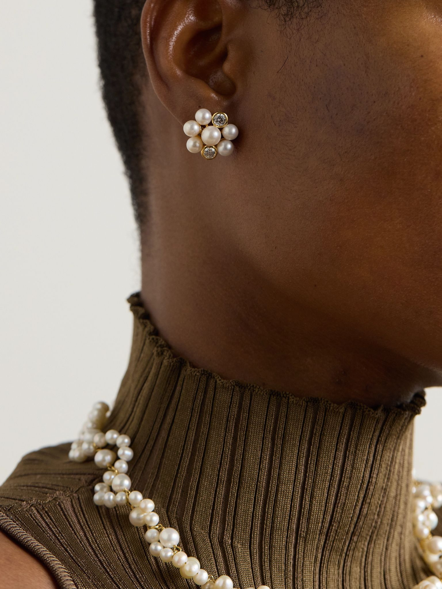 Lightdrops recycled gold-vermeil, pearl and cubic zirconia earrings White - 2