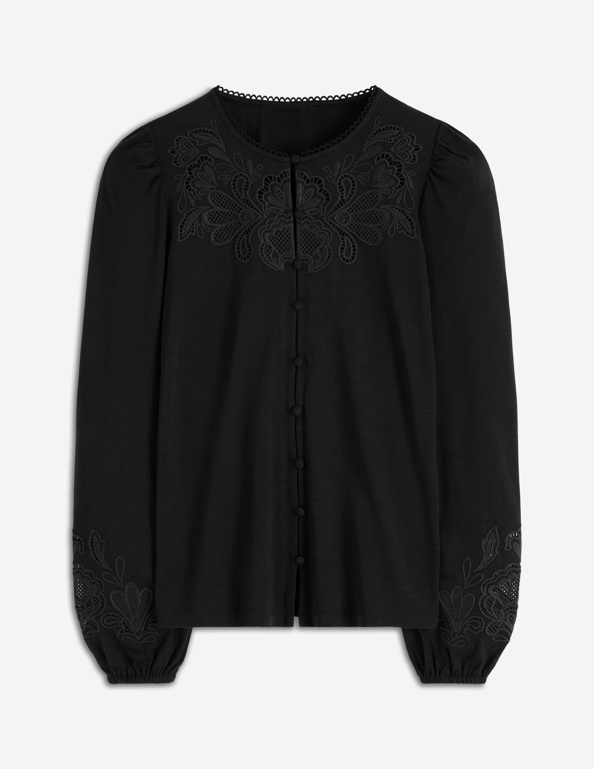 Cutwork Detail Jersey Top-Black - 1