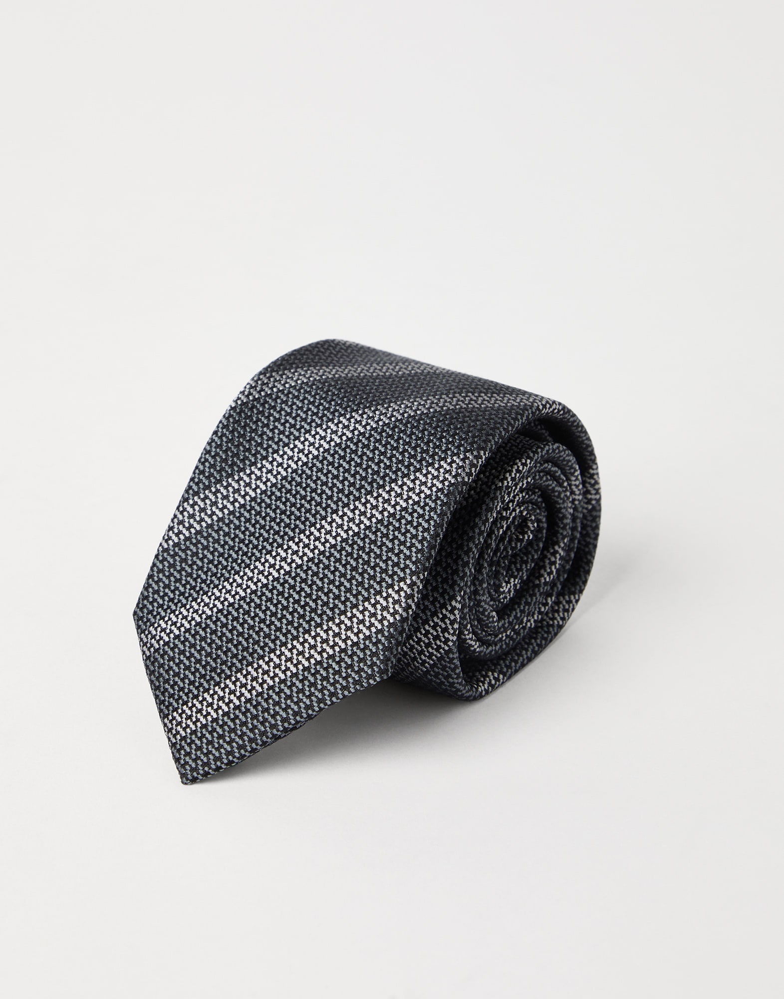 Textured silk tie with stripes - 2