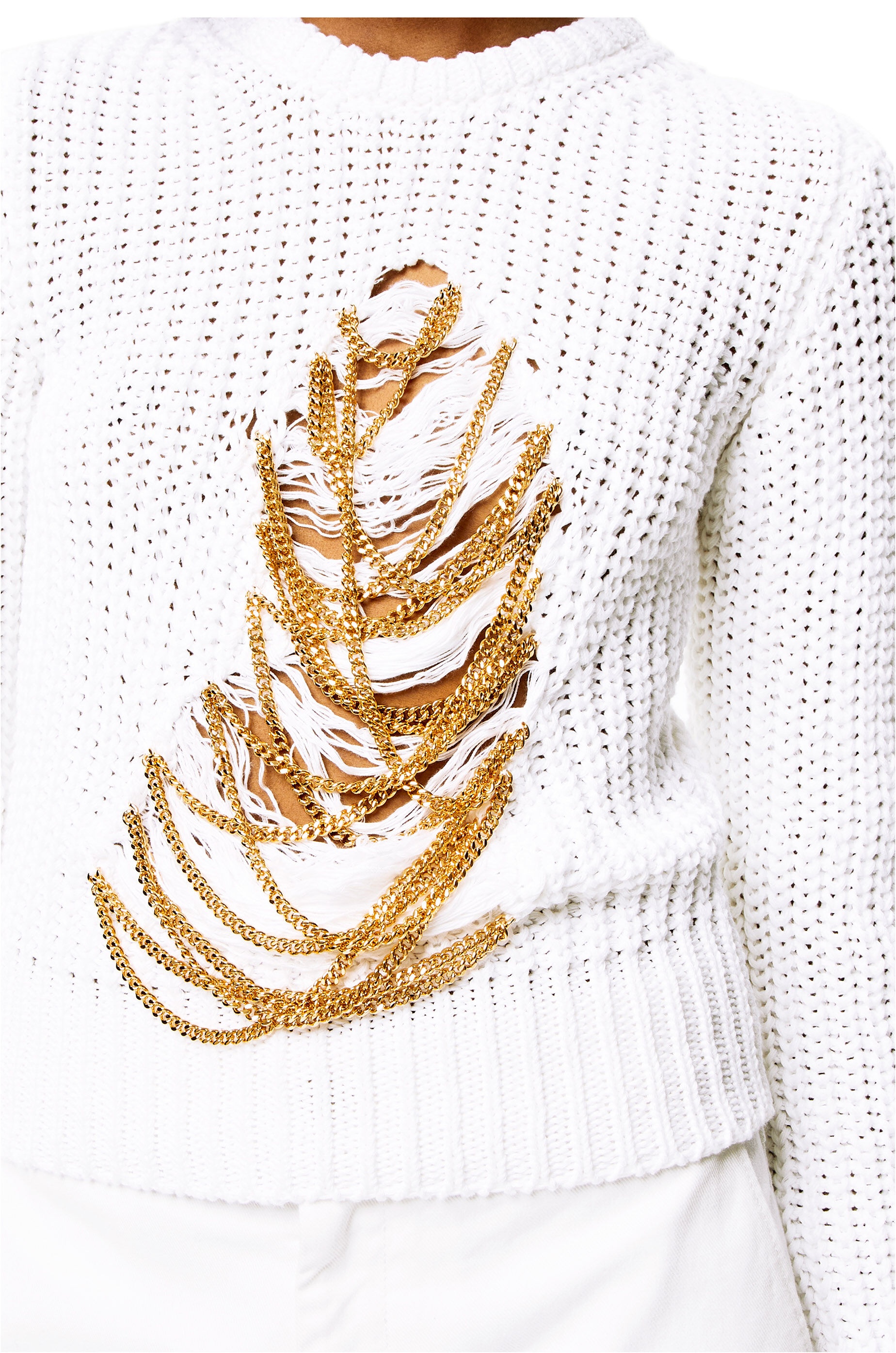 Ripped chain sweater in hem and linen - 5