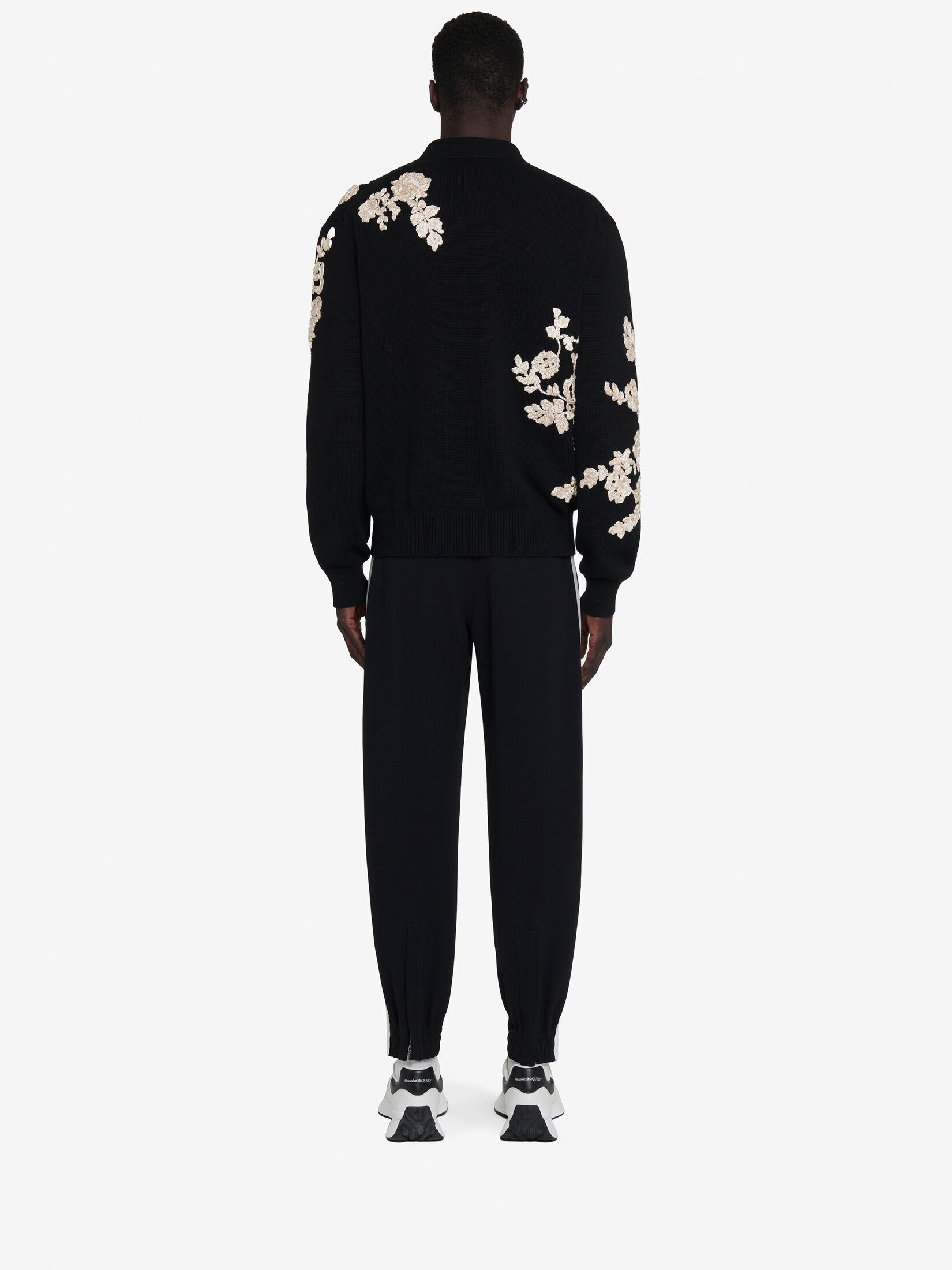 Men's Floral Embroidery Cardigan in Black/ivory - 4