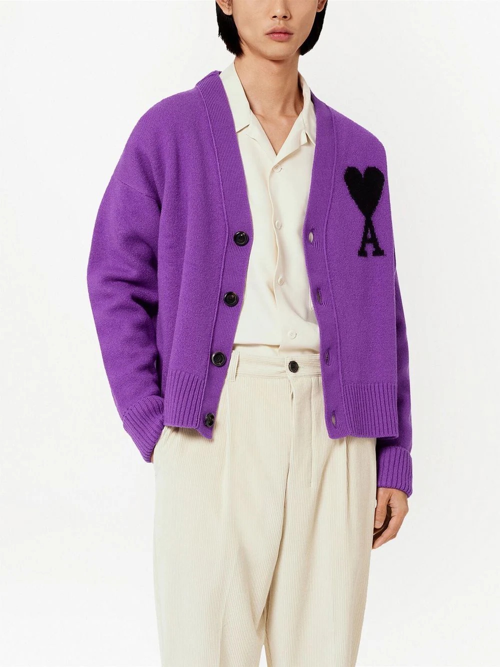 logo-intarsia wool cardigan - 4