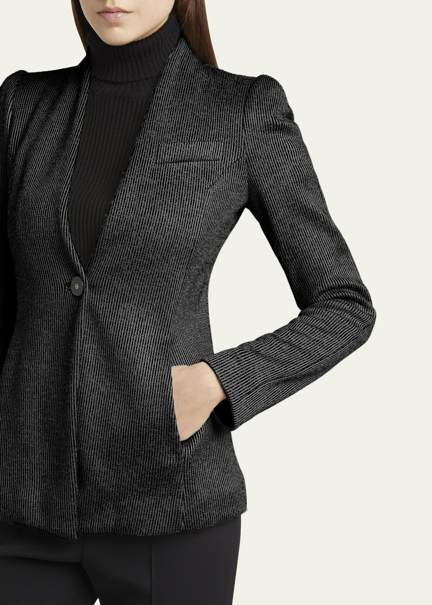 Textured Jersey Jacquard Single-Breasted Blazer - 5