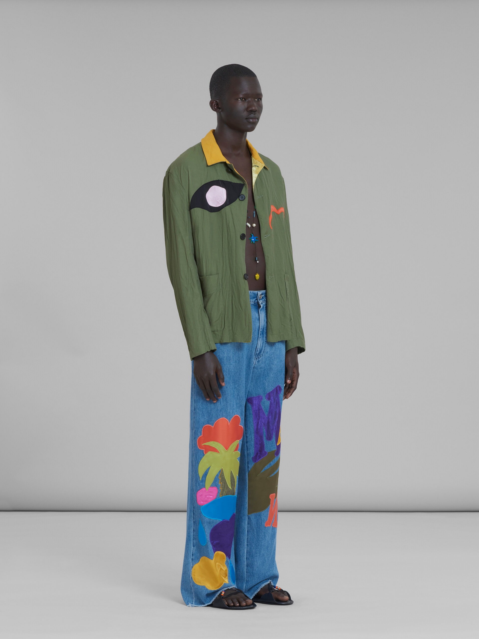 MARNI X NO VACANCY INN - BLUE CHAMBRAY 5 POCKET PANTS WITH EMBROIDERY - 5