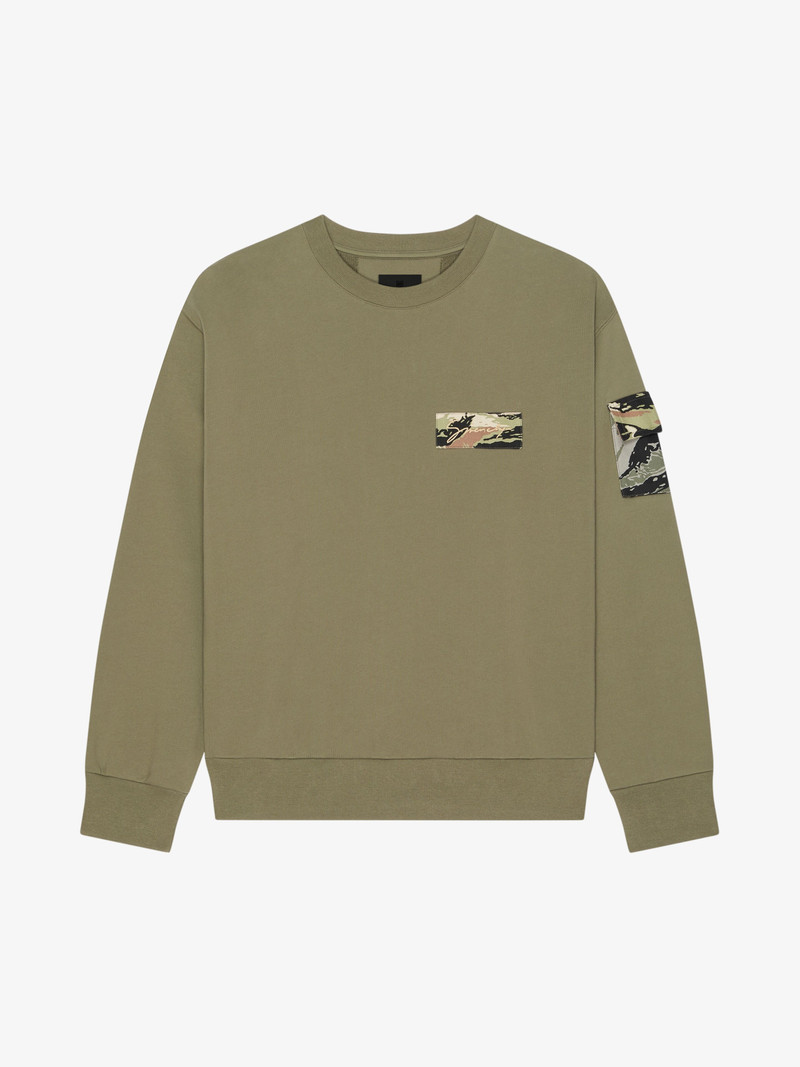 SWEATSHIRT IN FLEECE WITH CAMO PATCHES - 1