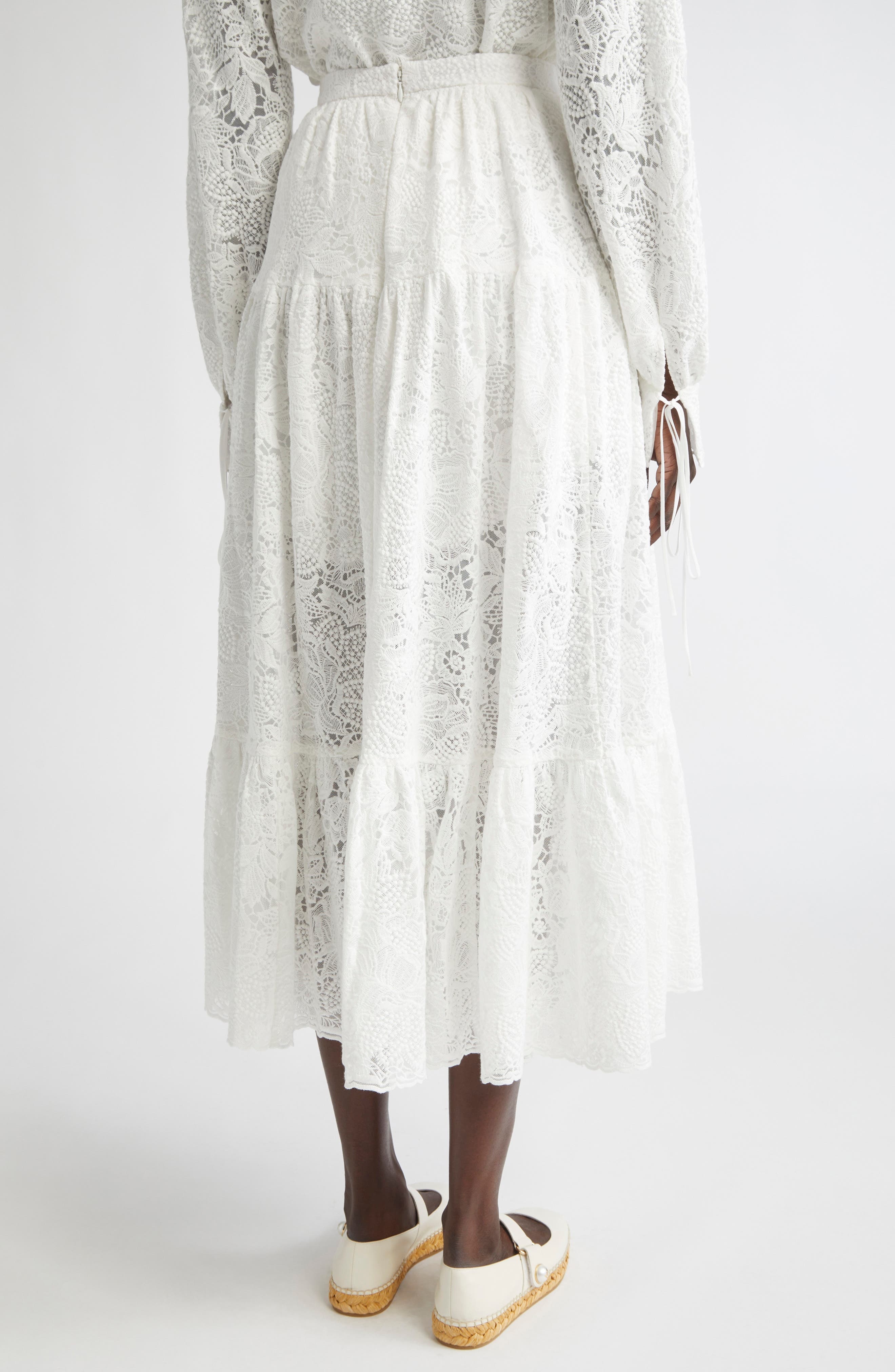 Erdem Tiered Full Volume Lace Skirt in Ivory at Nordstrom - 3