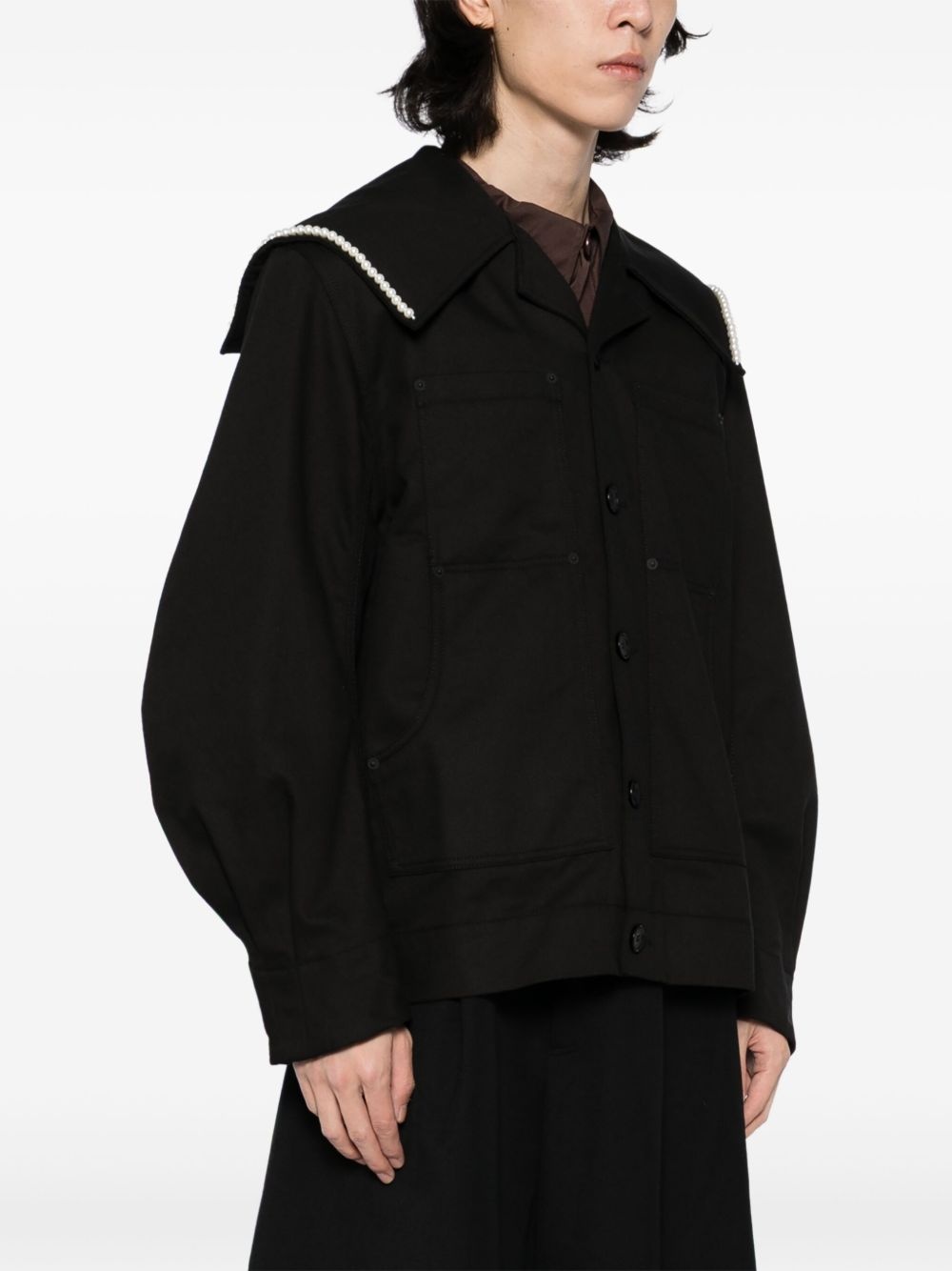 Beaded Sailor Collar Workwear Jacket - 3