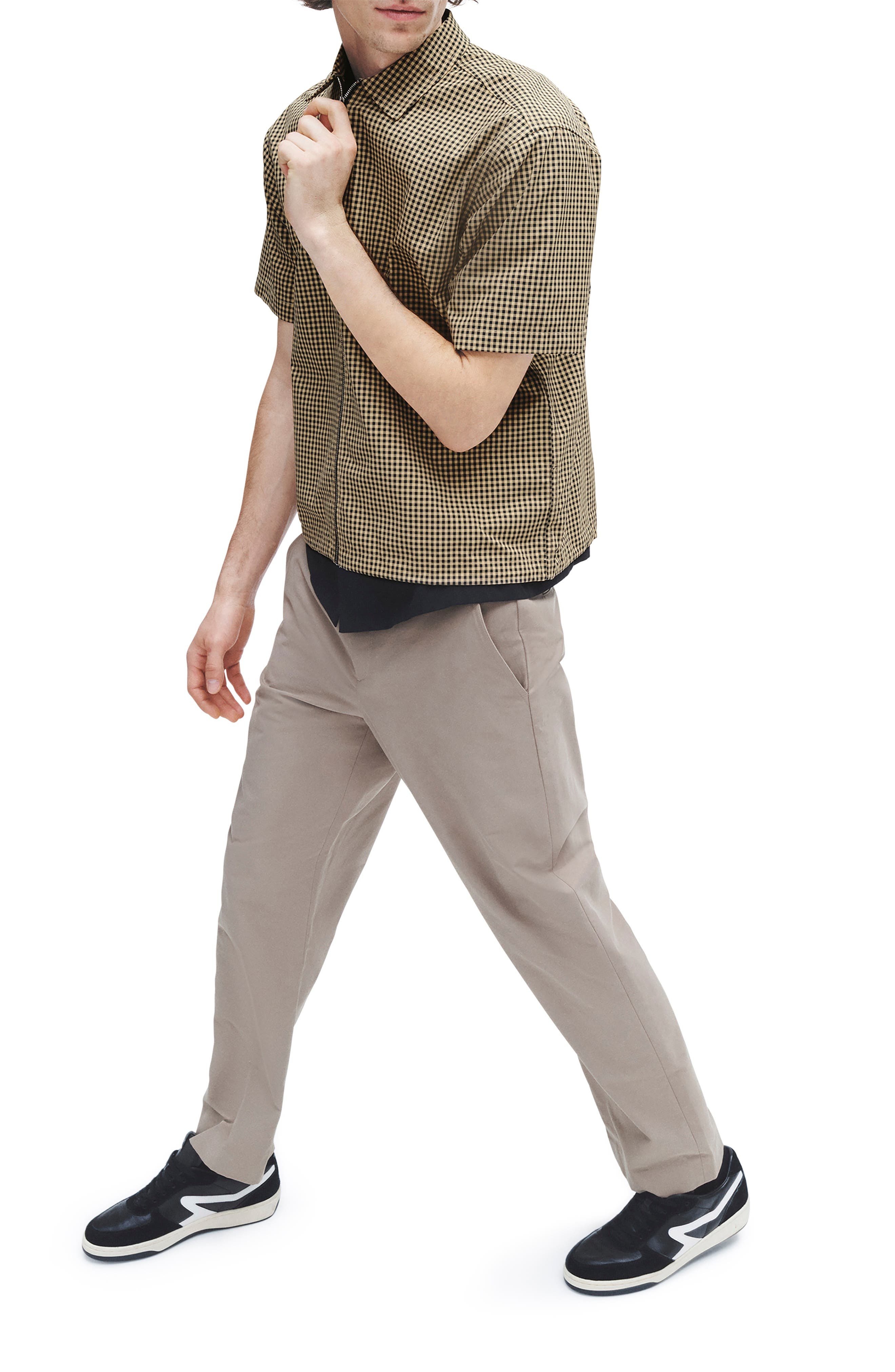 Noah Gingham Short Sleeve Nylon Zip-Up Shirt - 6