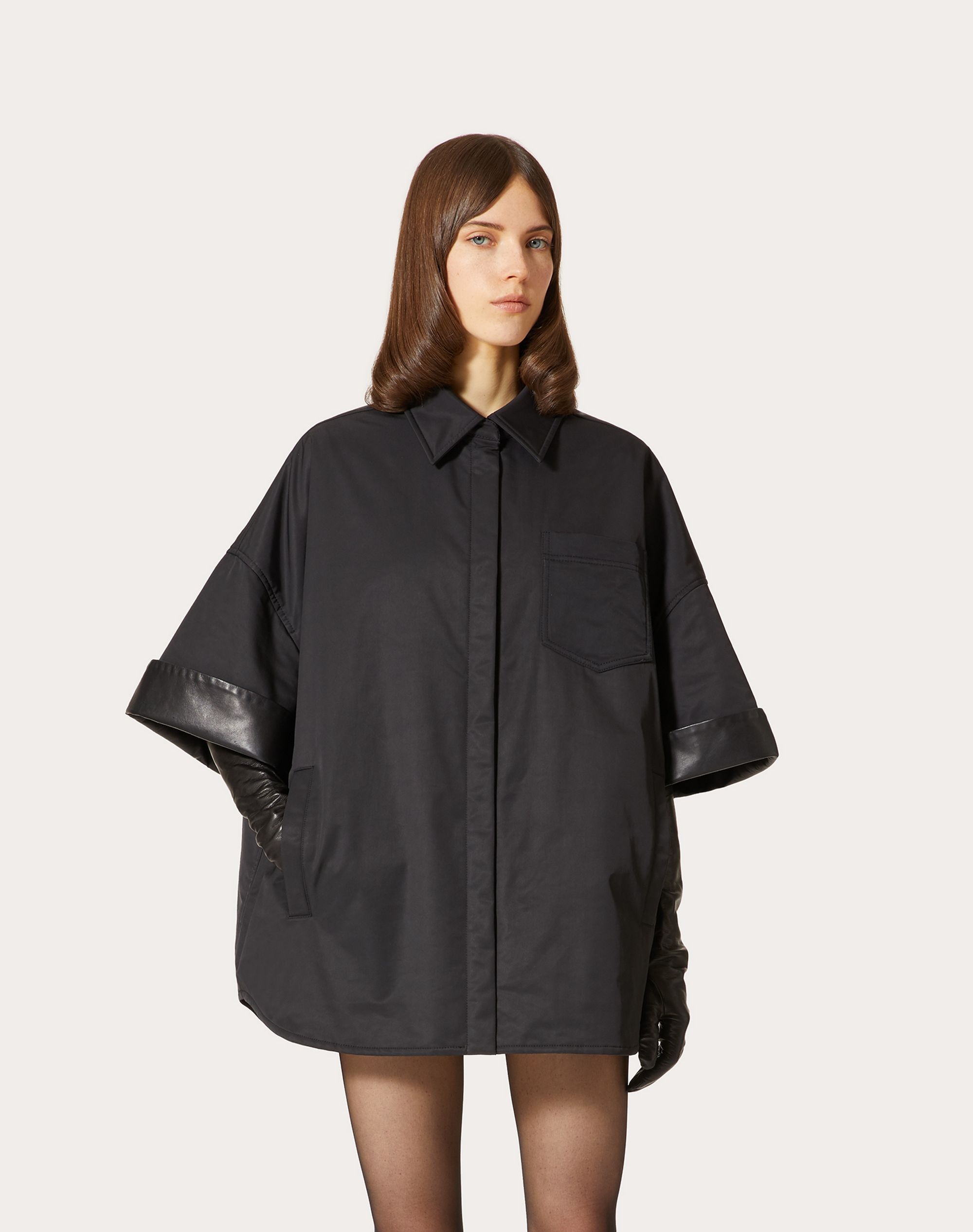 NYLON AND LEATHER PEA COAT - 3