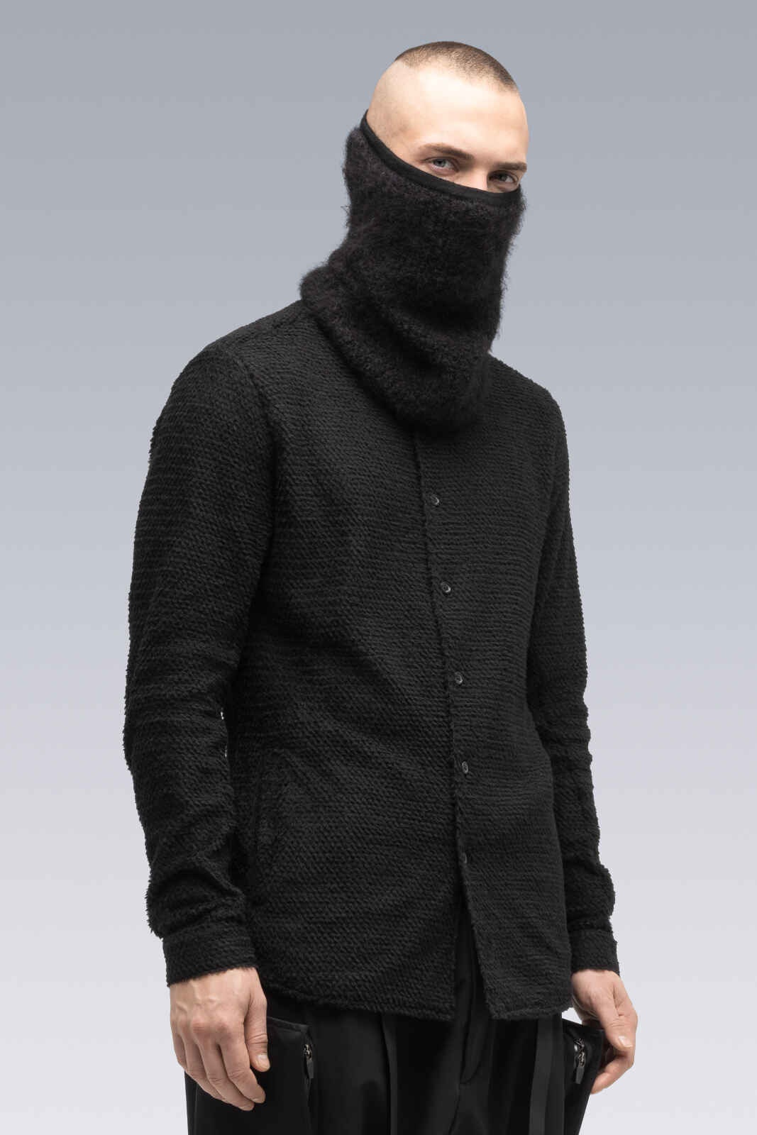 NG5-PU Hand-Knit Suri Alpaca Neck Gaiter Black - 9