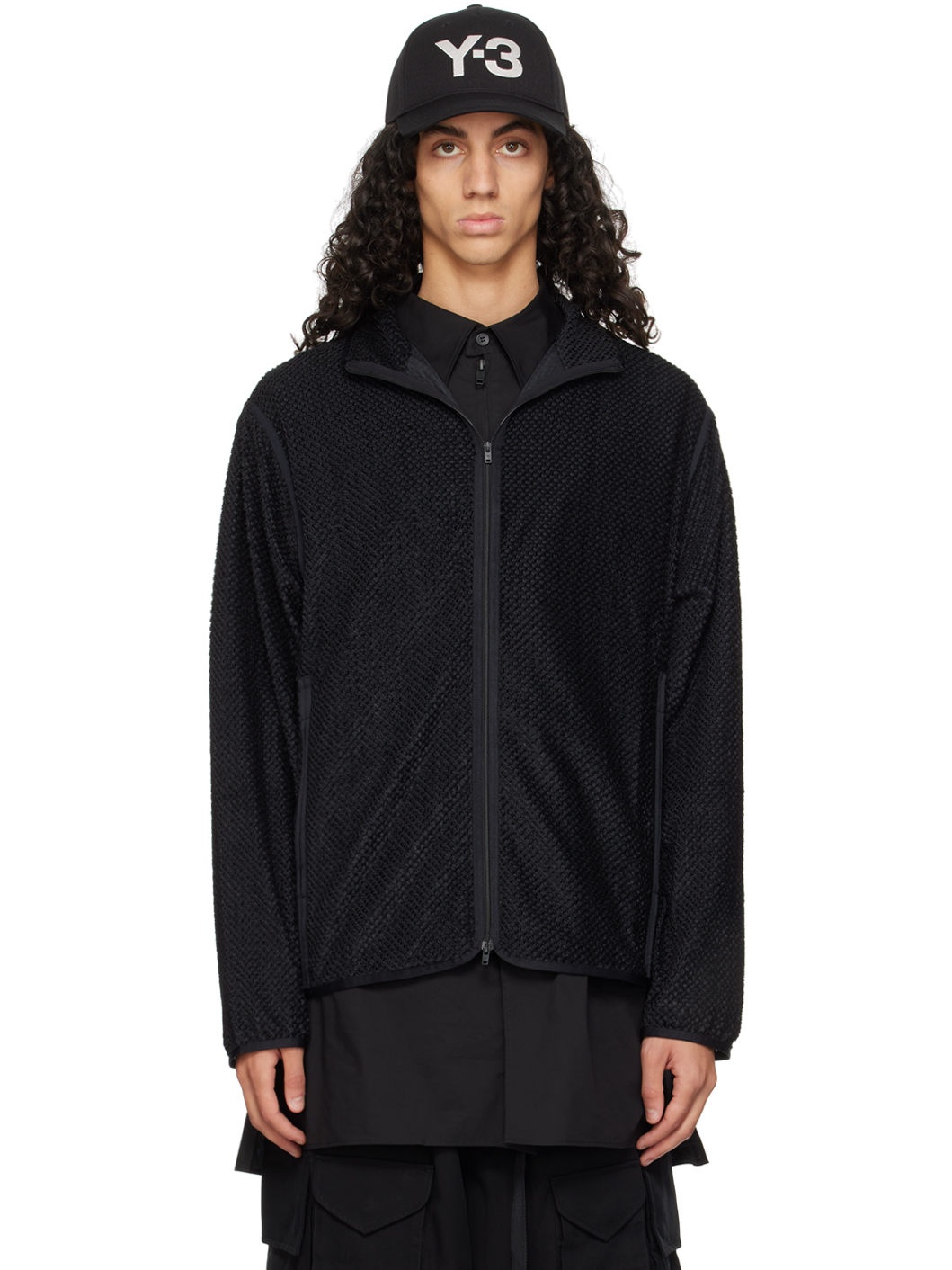 Black Waffle Warp Knit Jacket - 1