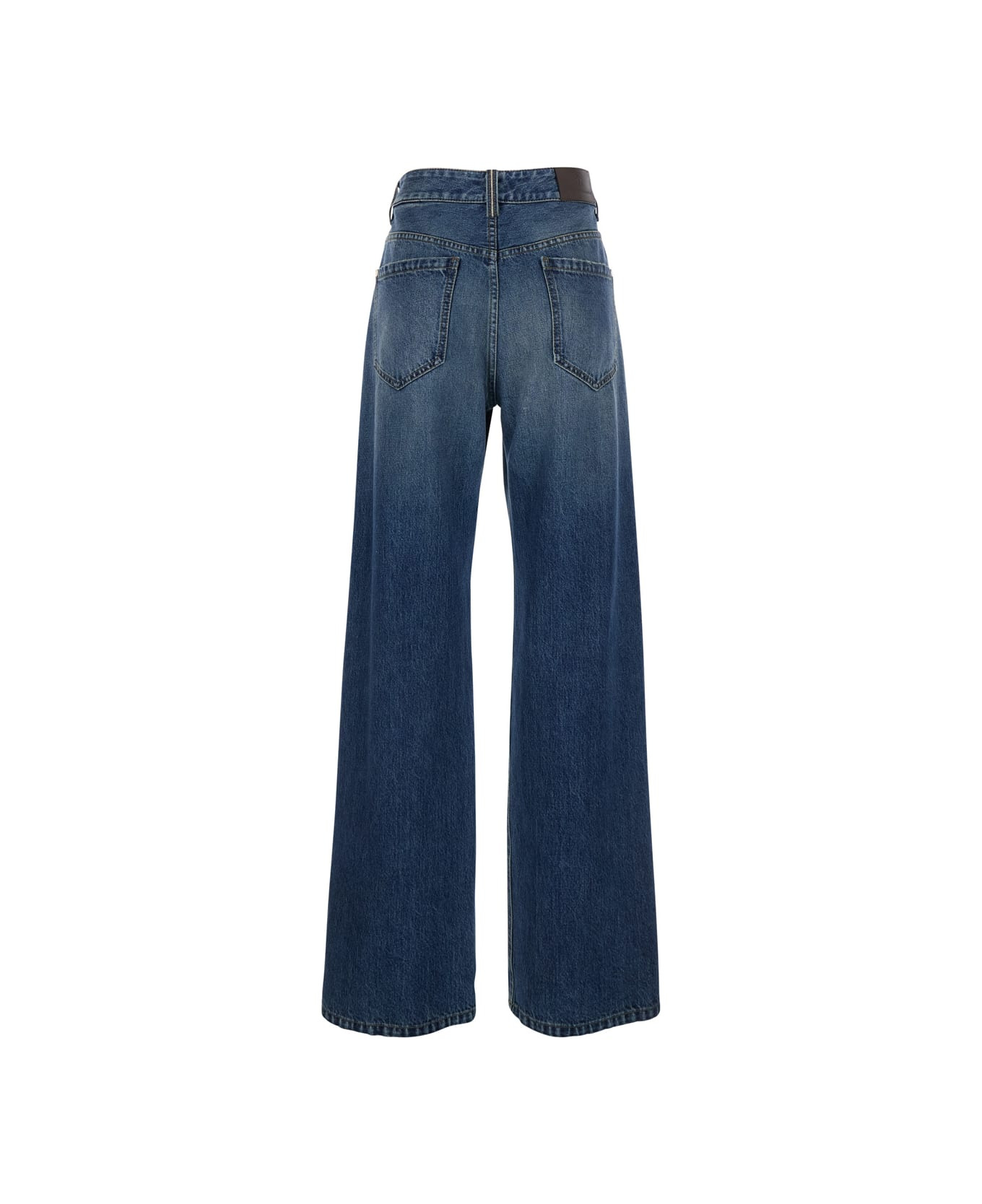 Blue Jeans With Logo Patch On The Rear And Monil Detail On The Loop In Denim Woman - 2