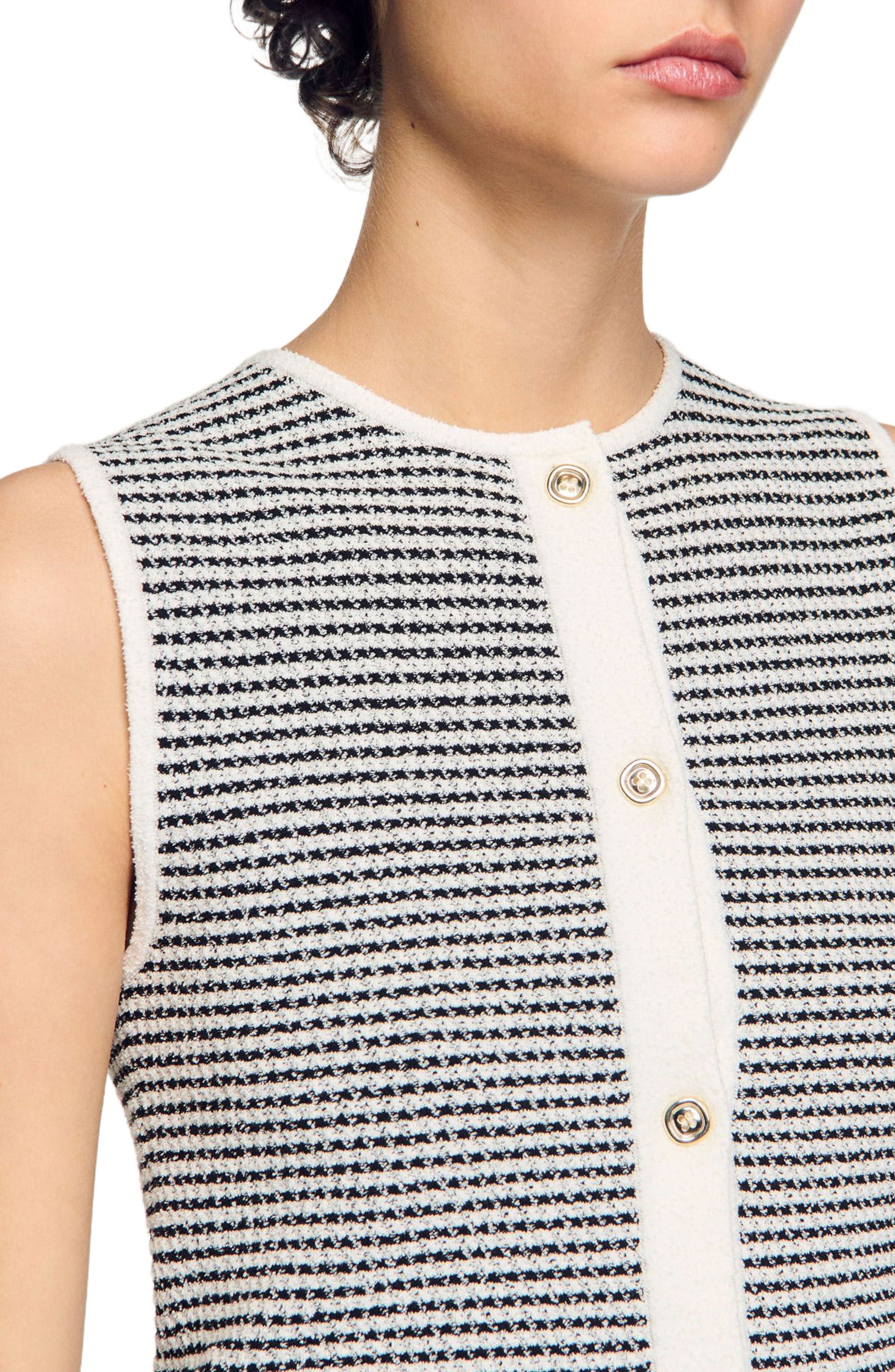 SANDRO Striped cardigan in Black /White at Nordstrom - 4