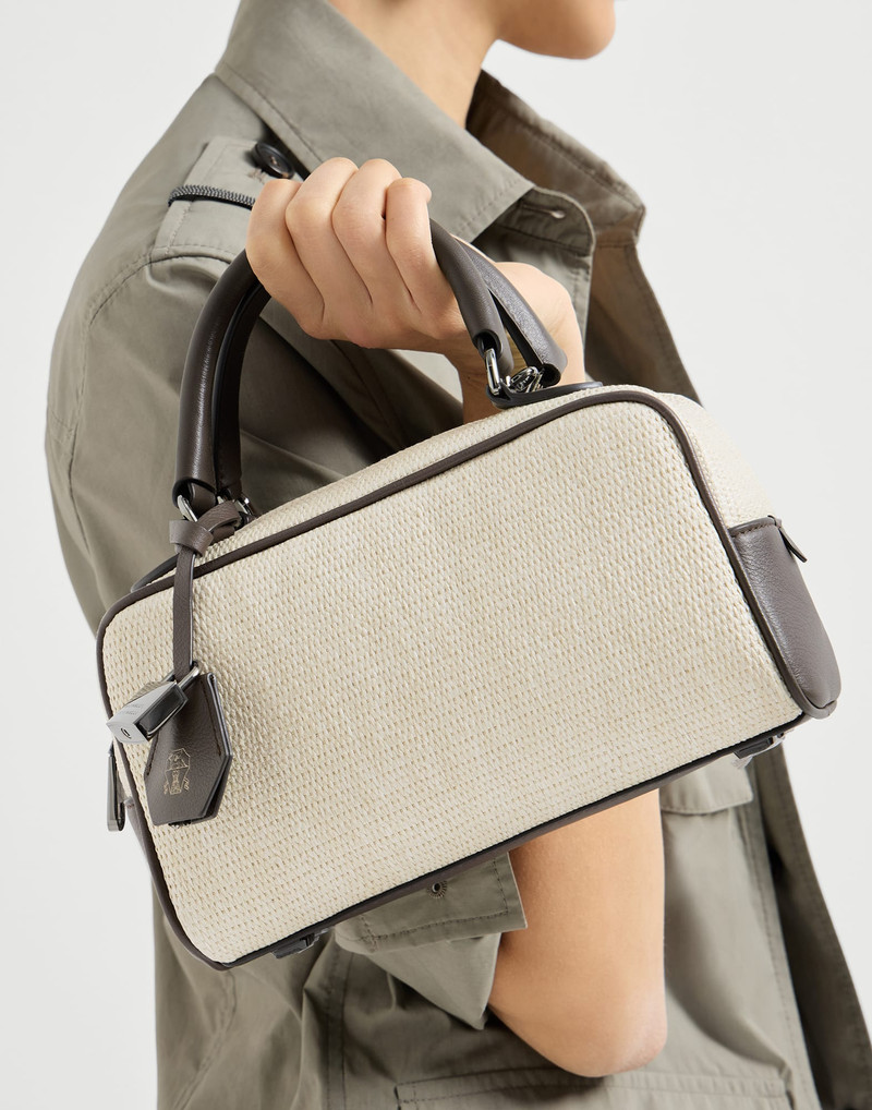 Explorer small Boston bag in techno raffia and leather 4