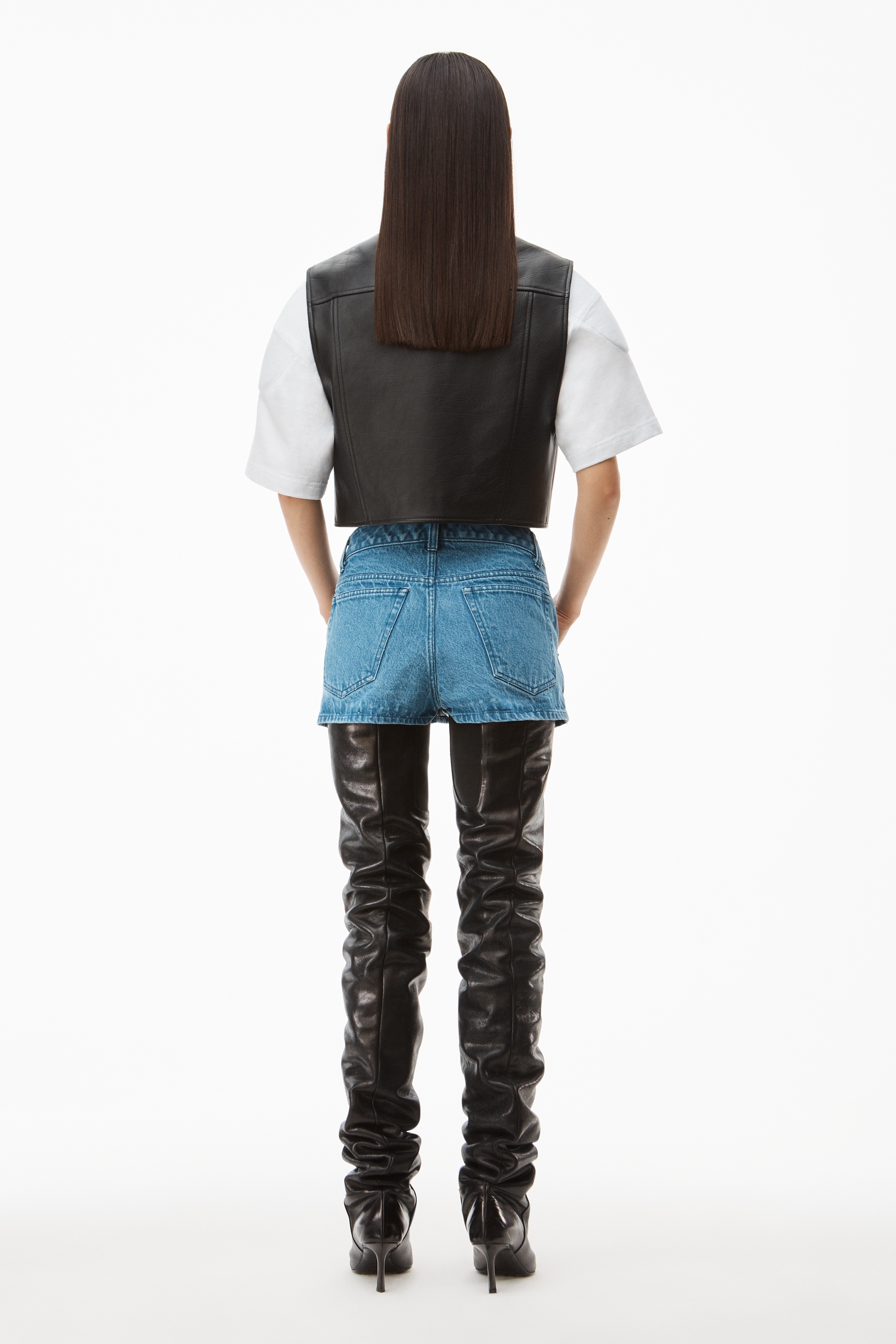 TAILORED SHORT VEST IN MOTO LEATHER - 5