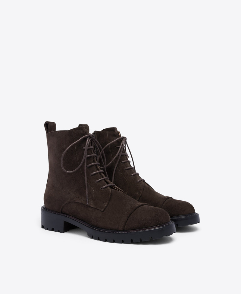 MALONE SOULIERS Miller Dark Brown Suede Combat Boots outlook