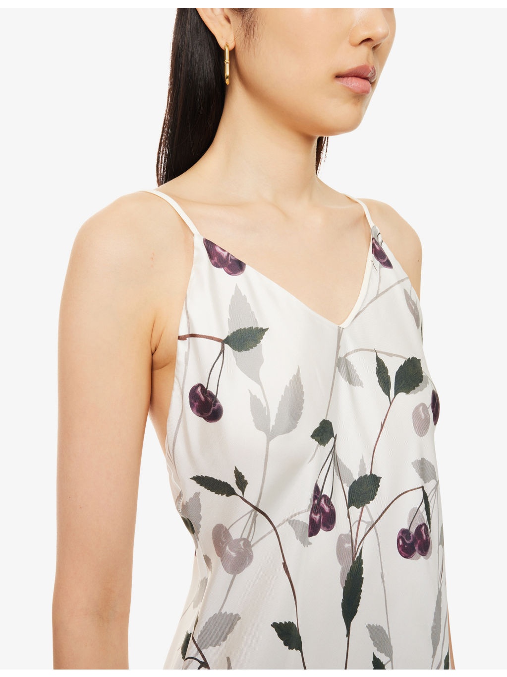 Cherry-Print V-Neck Silk Maxi Dress - 5