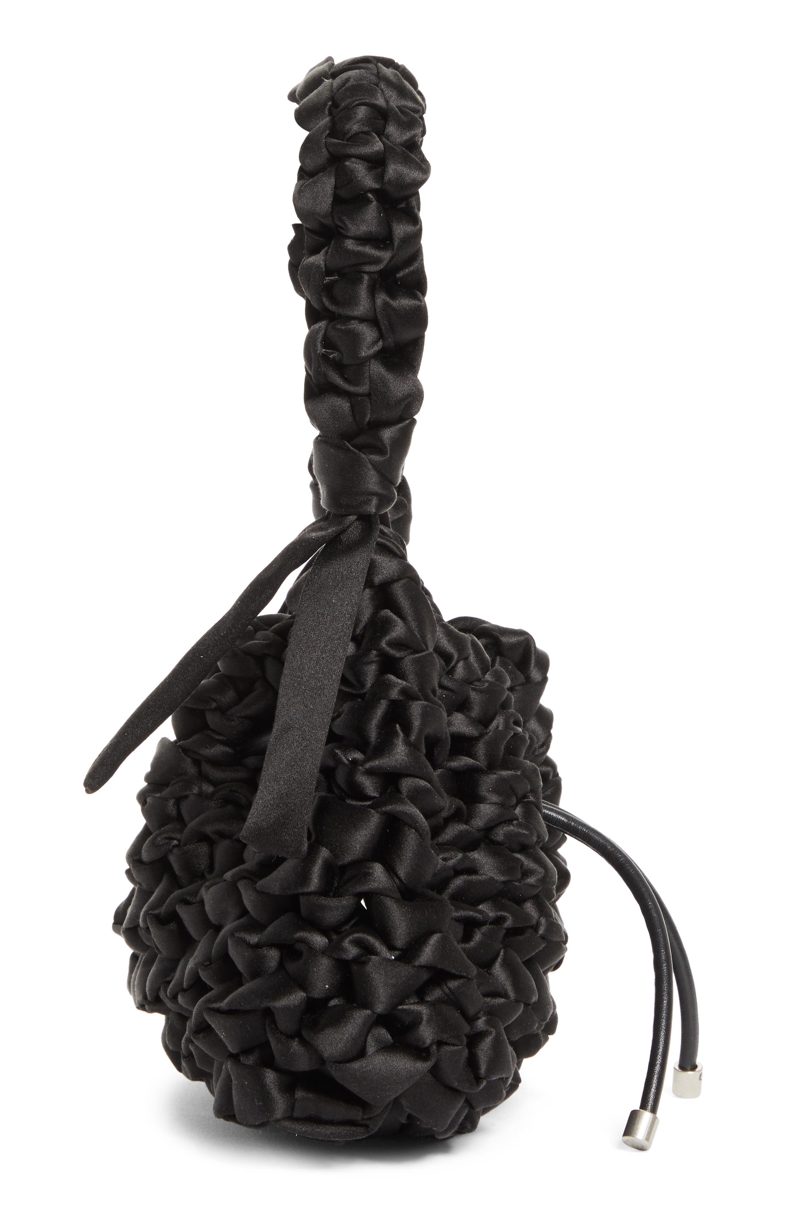 Jimmy Choo Small Cinch Satin Bucket Bag in Black/Antique Silver at Nordstrom - 5