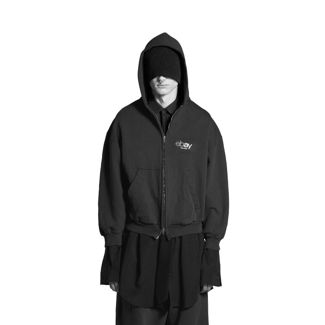 BALENCIAGA Men's Ebay Zip-up Hoodie Regular Fit in Black