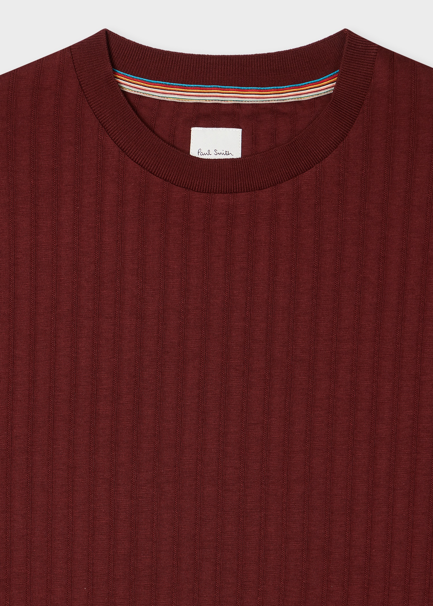 Burgundy Integrated Rib Cotton T-Shirt - 2