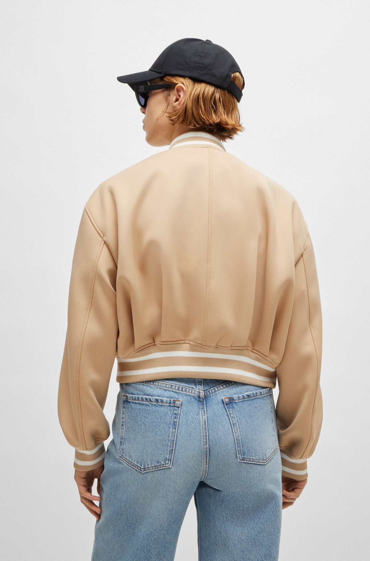 CROPPED BOMBER JACKET WITH STRIPED TRIMS IN RELAXED FIT - 4