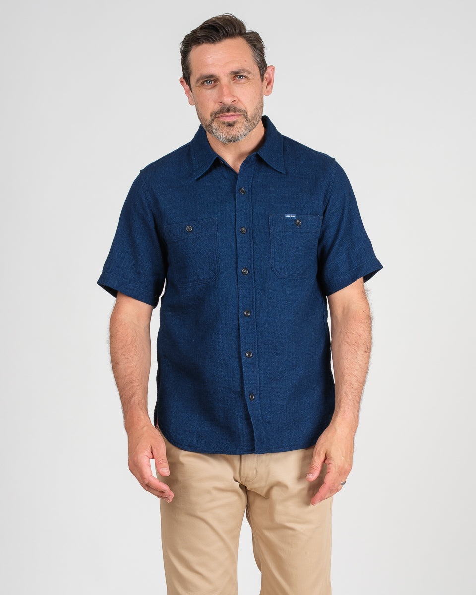 5OZ DOUBLE GAUZE SHORT SLEEVED WORK SHIRT - INDIGO - 2