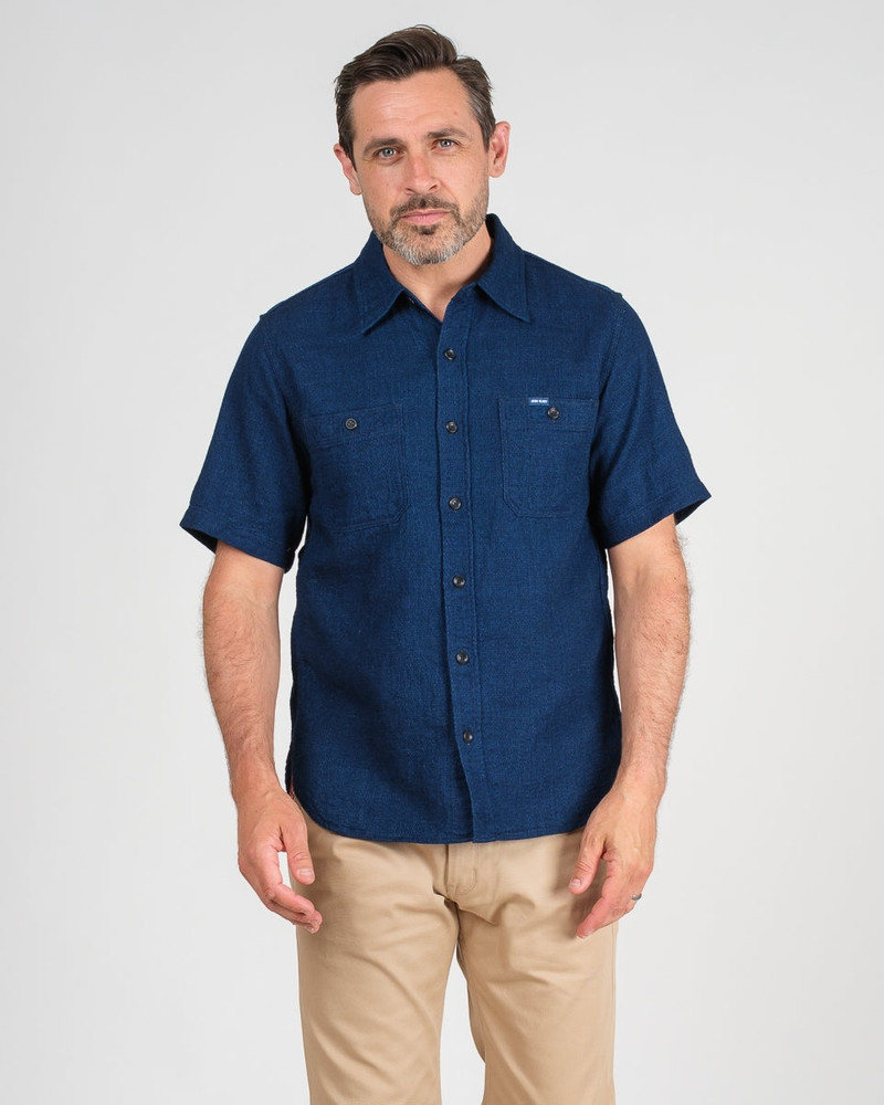 Iron Heart 5OZ DOUBLE GAUZE SHORT SLEEVED WORK SHIRT - INDIGO outlook