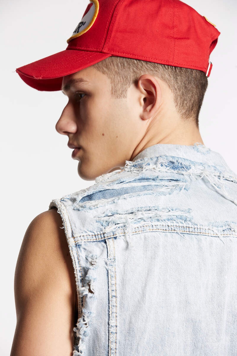 VINTAGE DESTROYED WASH CLASSIC JEAN VEST - 6