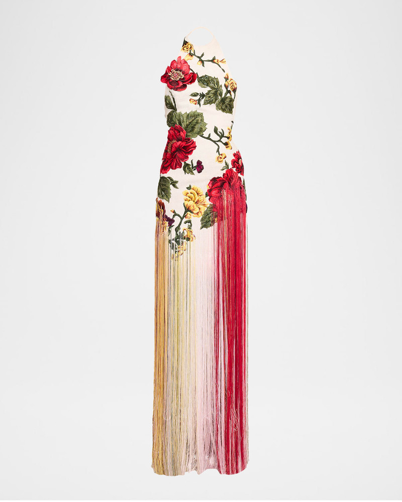 Halter Neck Embroidered Tulle Gown 1
