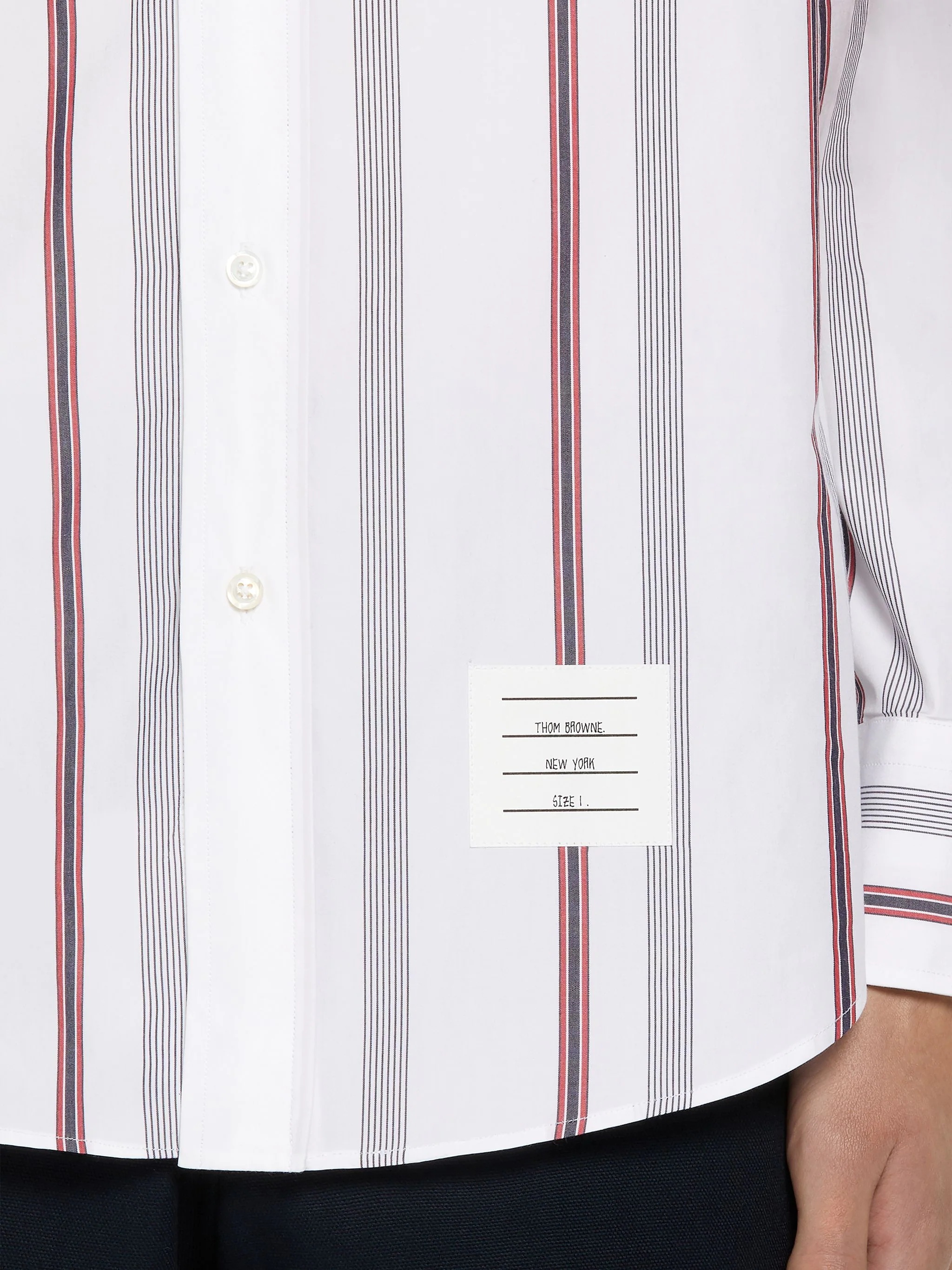 Multicolor Hairline Stripe Poplin Grosgrain Armband Straight Fit Long Sleeve Button Down Shirt - 6