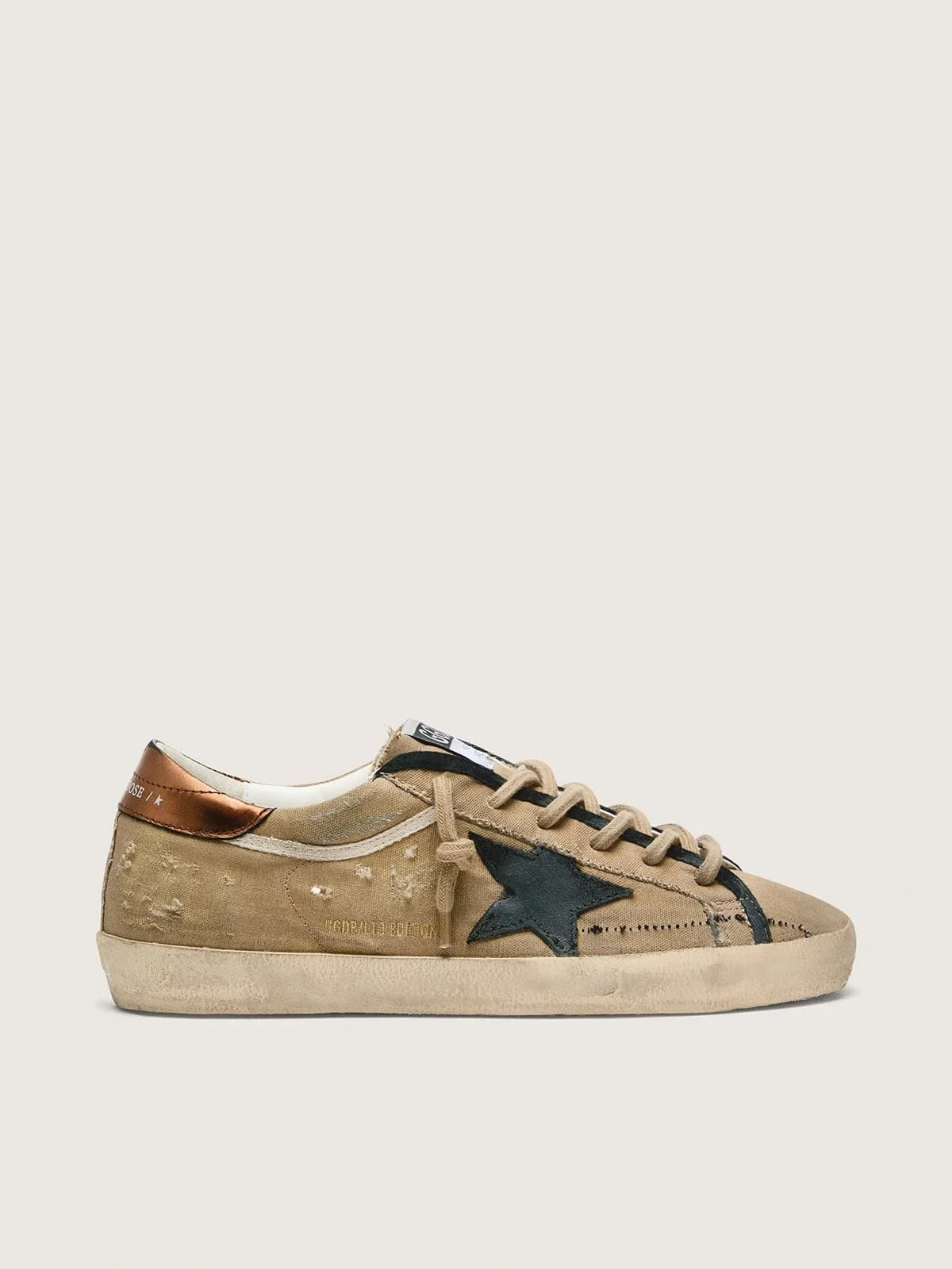 Women's Super-Star LTD in beige canvas with black leather star - 1