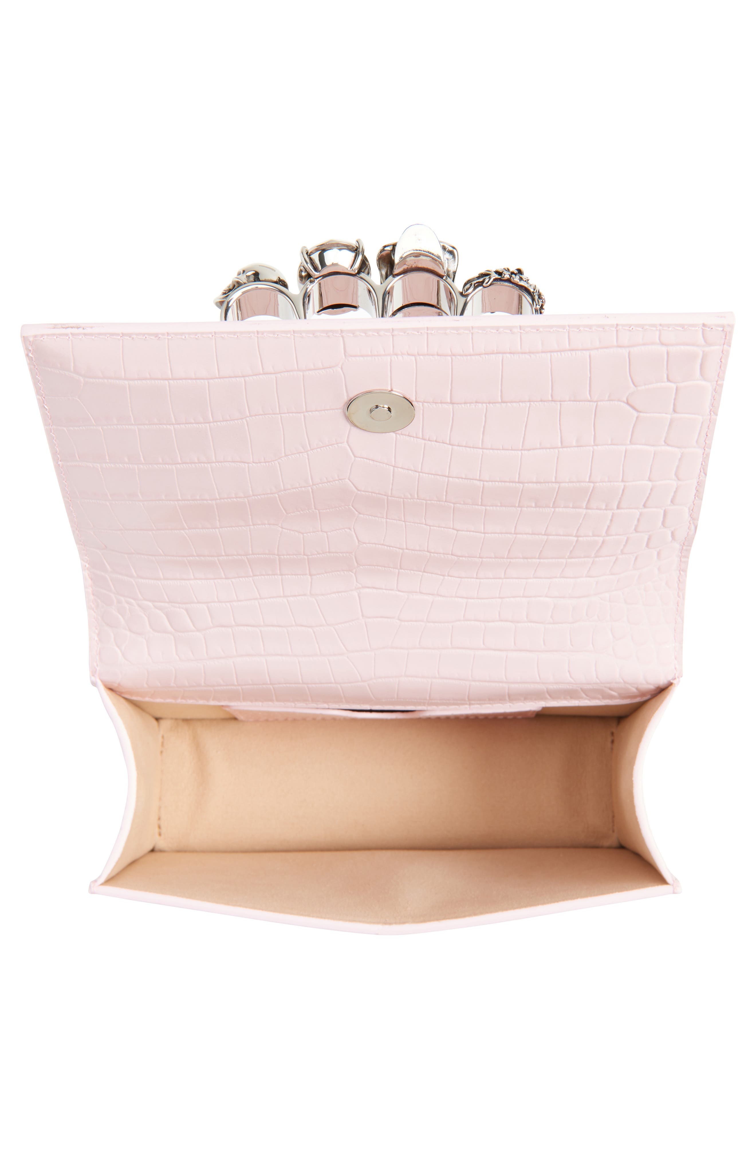 Alexander McQueen Croc Embossed Leather Shoulder Bag in Rose/Silver at Nordstrom - 4