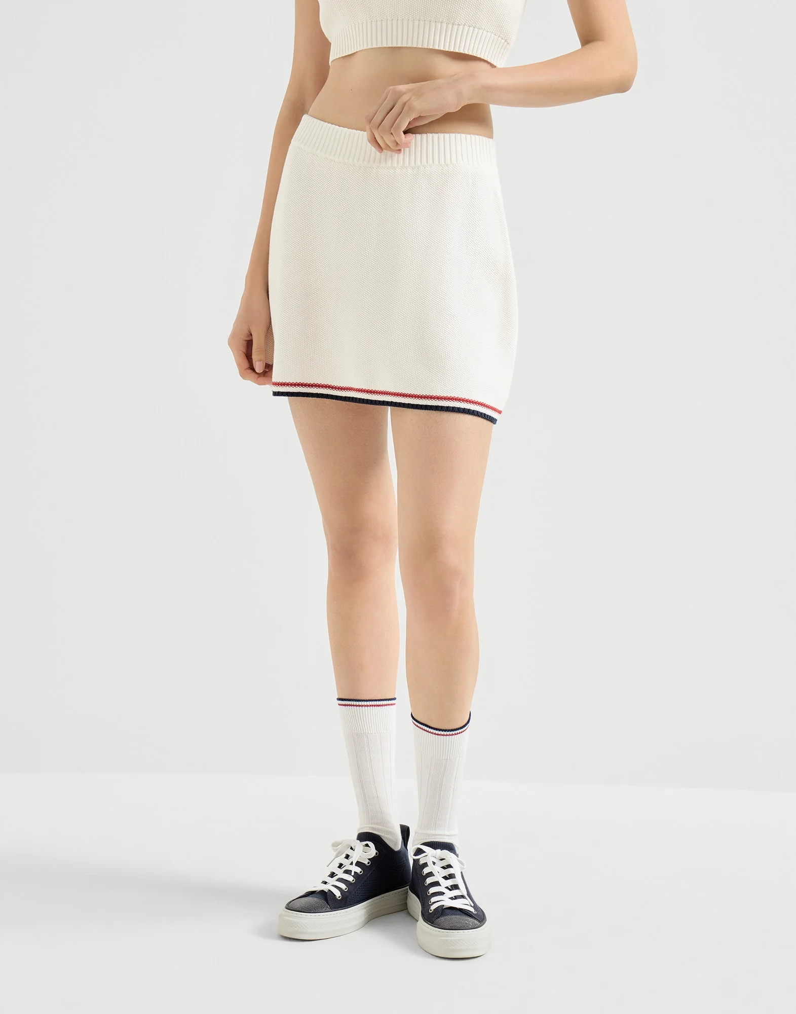 Cotton piqué-effect knit mini skirt - 1