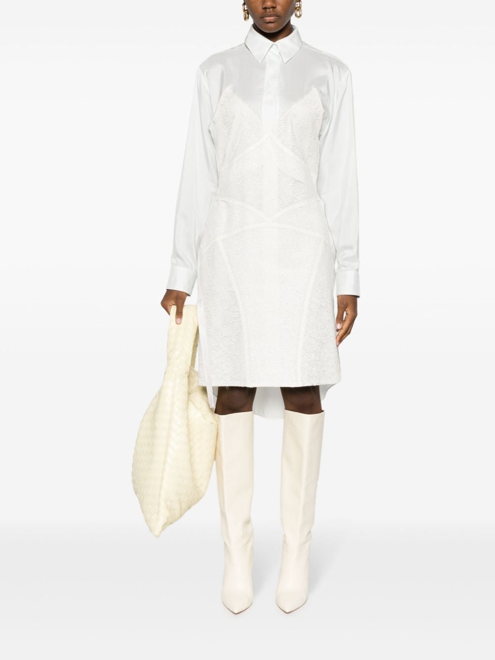 lace-detail silk shirtdress - 2