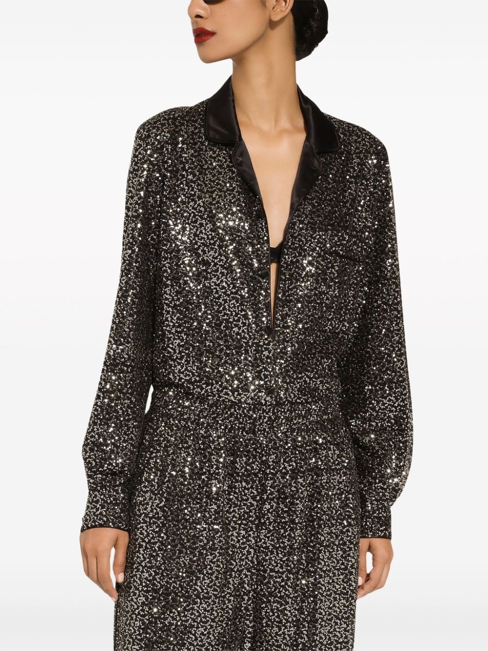 satin-collar sequin-embellished shirt - 3