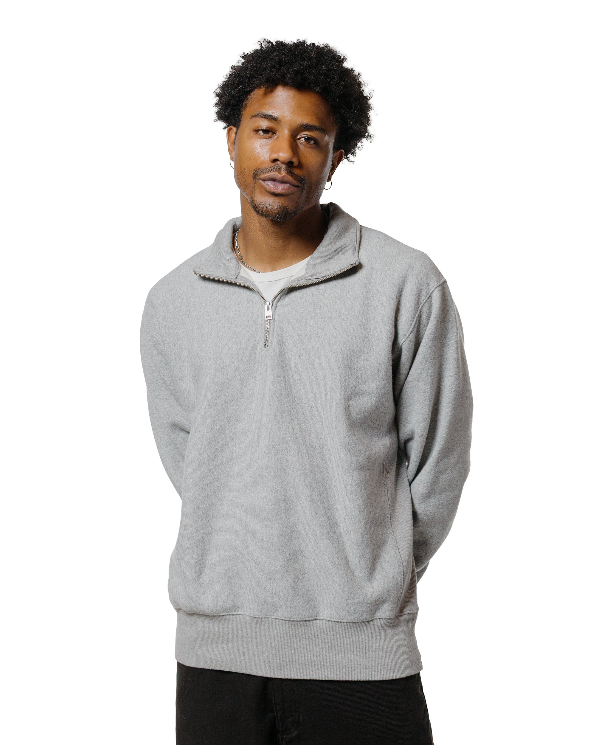 Ketel Relaxed Cotton Wool Half Zip Sweatshirt Grey Melange - 2