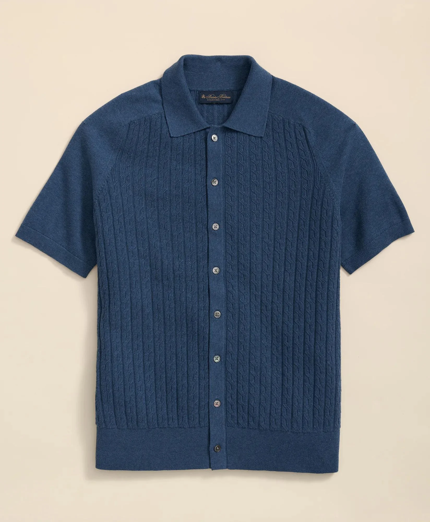 Cotton Cable-Knit Short-Sleeve Polo Sweater - 1