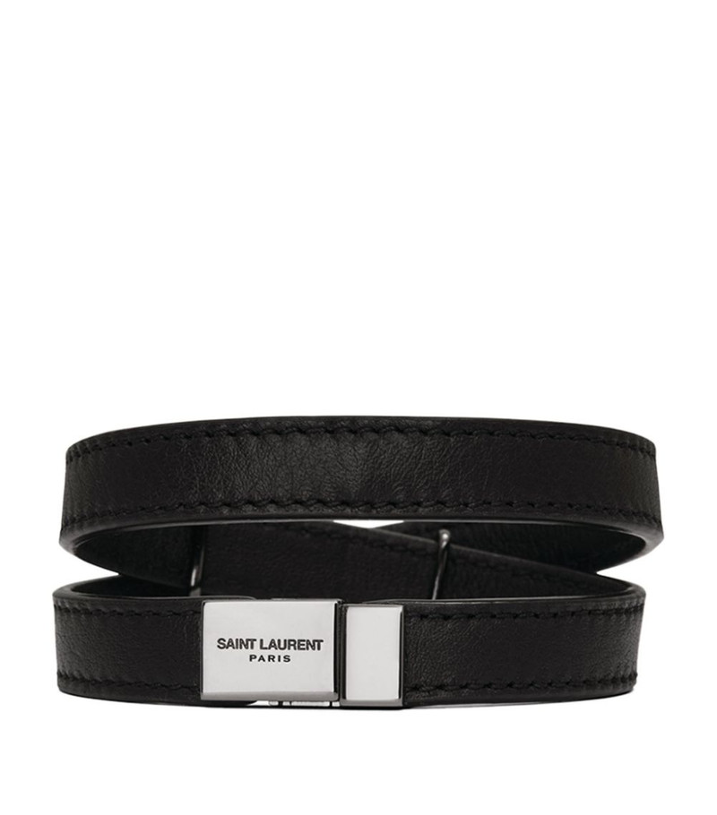 SAINT LAURENT Monogram Leather Wrap Bracelet outlook