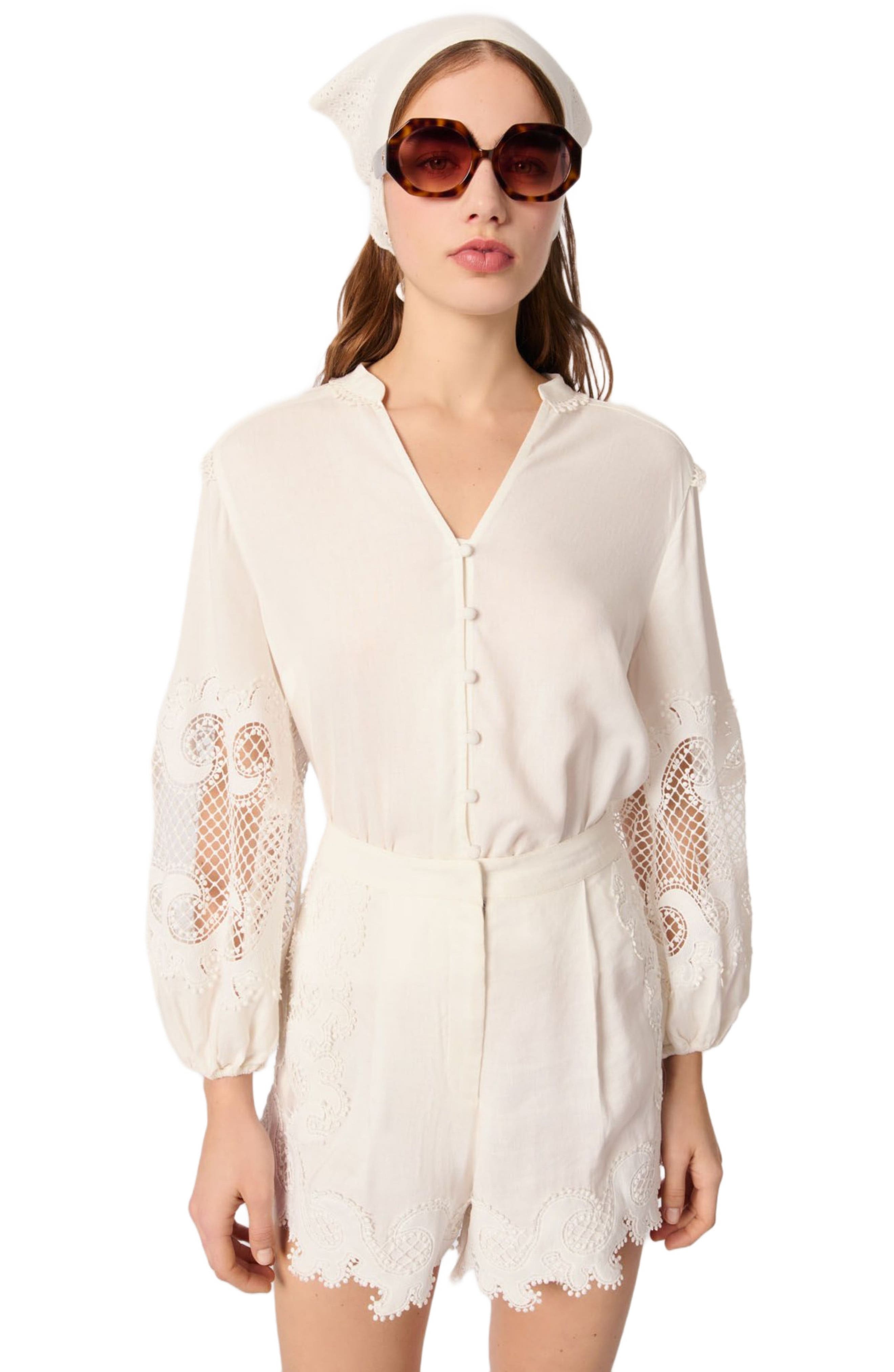 maje Embroidered shorts in Ecru at Nordstrom - 5