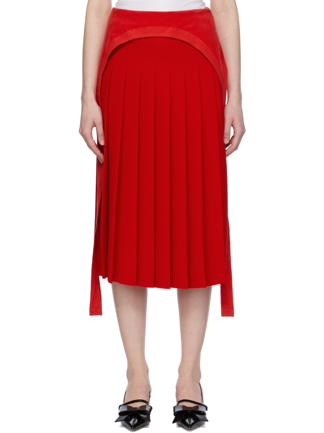 Red Pleated Midi Skirt - 1