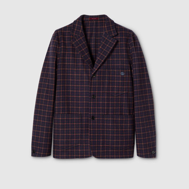 Single-breast check wool jacket 1