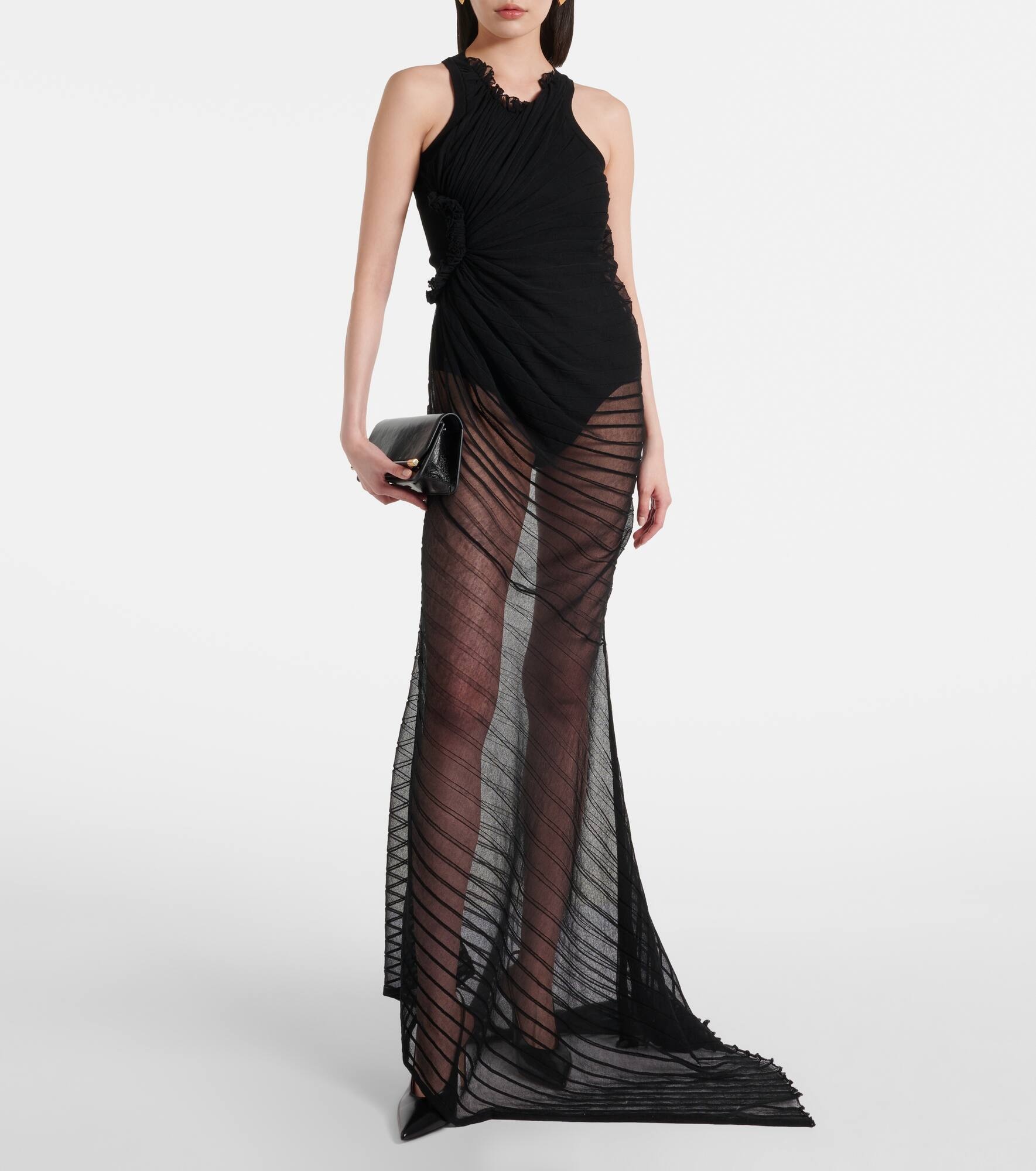 Gathered sheer tulle maxi dress - 2