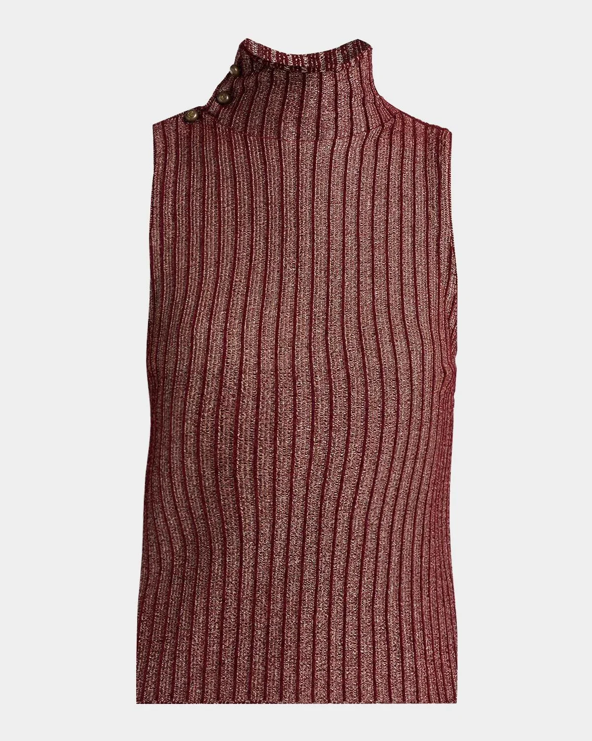 Button Turtleneck Rib Knit Tank Top - 1