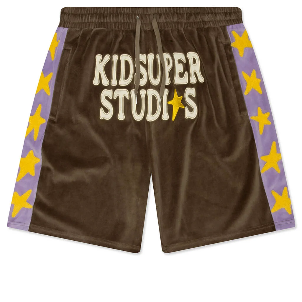 VELOUR STARS SHORTS - BROWN - 1