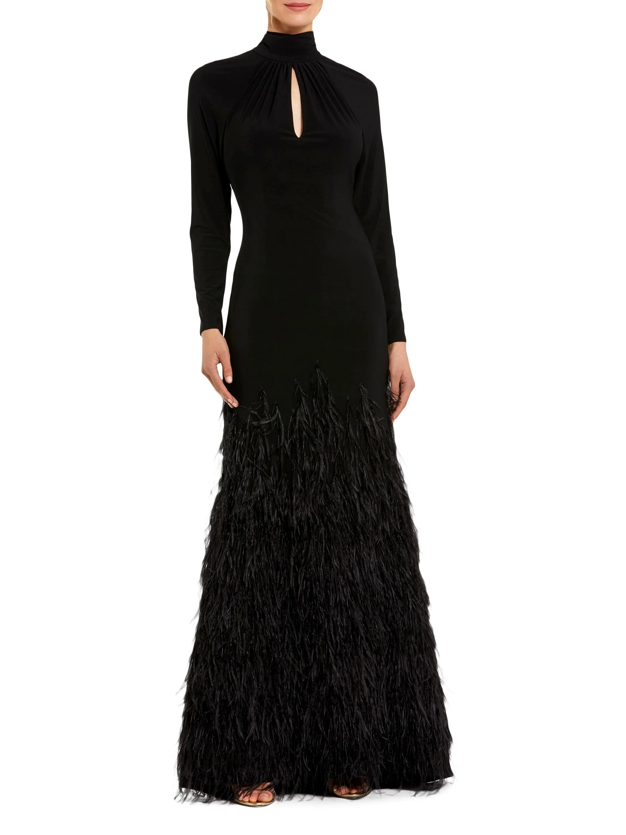 Women's Feather-Embellished Jersey Gown - Black - 1
