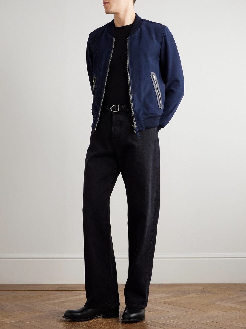 TOM FORD Suede Bomber Jacket Indigo outlook