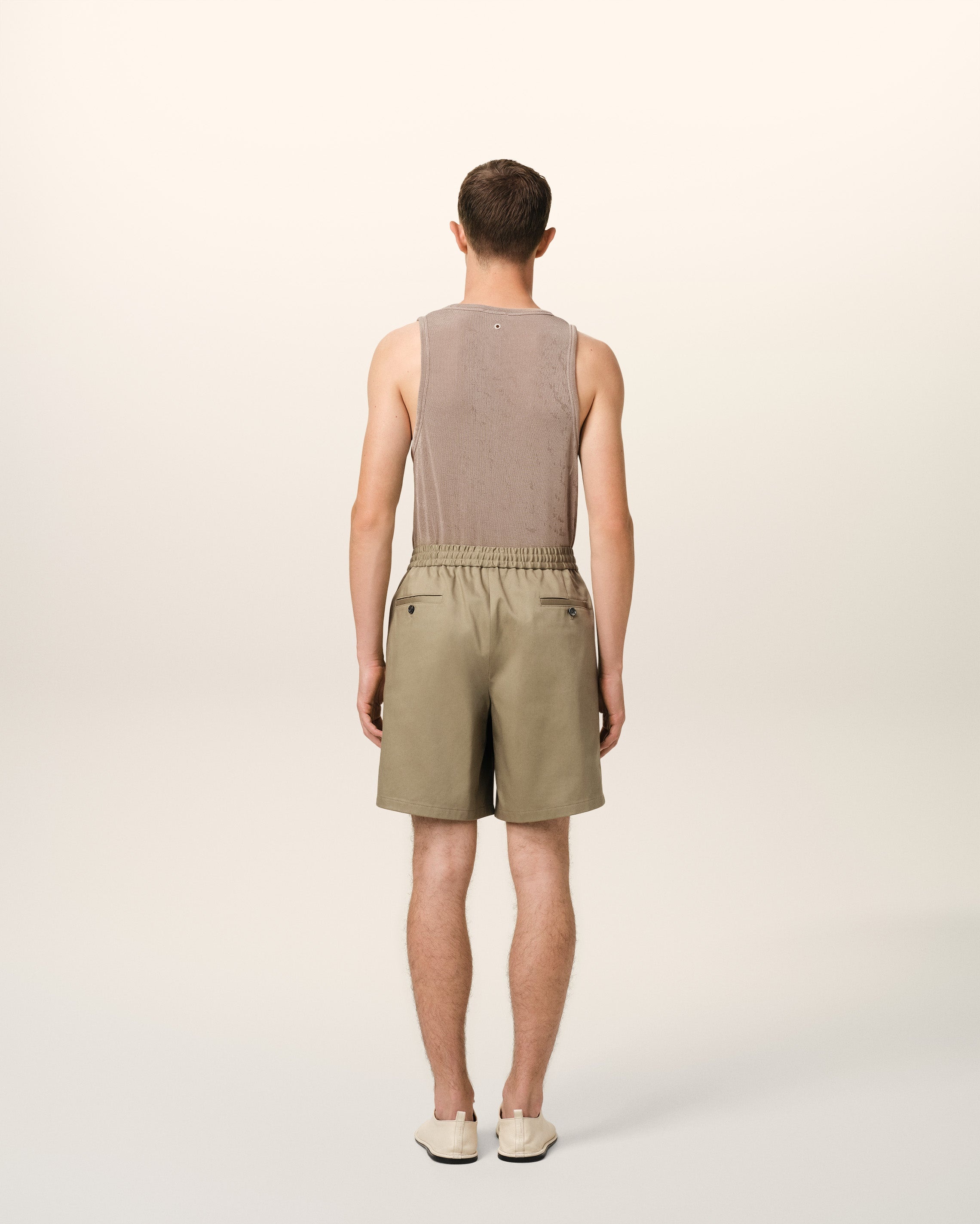 GREEN COTTON ELASTICATED WAIST SHORTS - 4