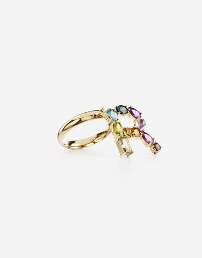 Dolce & Gabbana Rainbow alphabet R ring in yellow gold with multicolor fine gems outlook