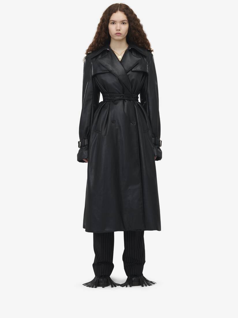 Leather Double-breasted Trench Coat - 2