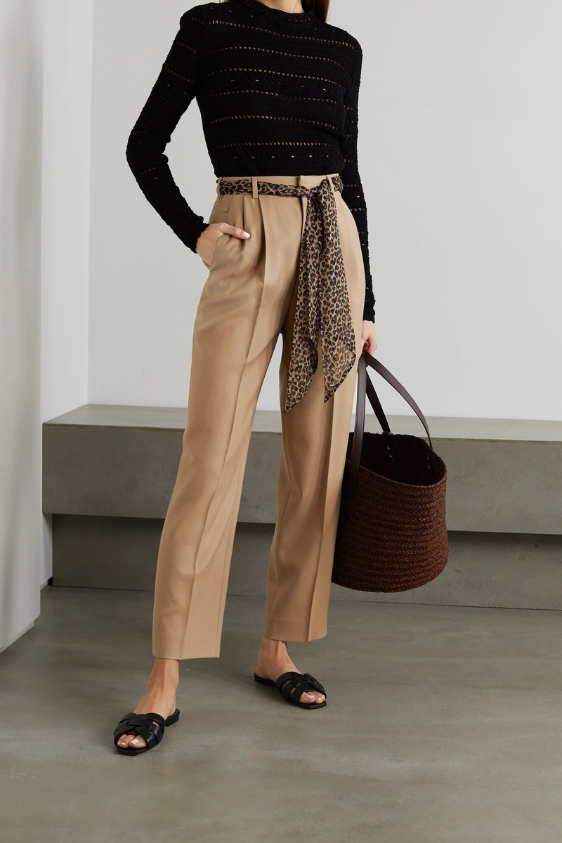 SAINT LAURENT Belted wool-gabardine straight-leg pants outlook